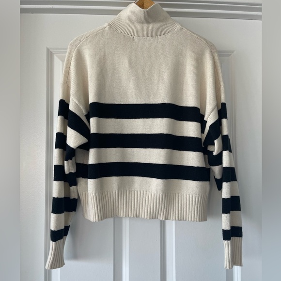 Sophie Rue Cropped Collared Cream and Black Stripped Sweater - Picture 2 of 6